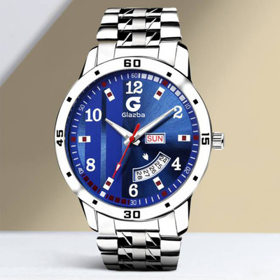 Glazba Day & Date Function Watch With Textured Blue Dial, Stainless Steel Chain Strap Analog Watch  - For Men