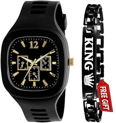 dmash Analogue Black Dial Watch with King Bracelet Analog Watch  - For Boys