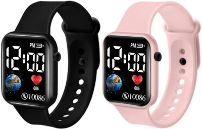 RareEagle 2pc Pink&Black Digital LED Dial wrist band cartoon Character Wrist band for Girl Digital Watch  - For Boys & Girls
