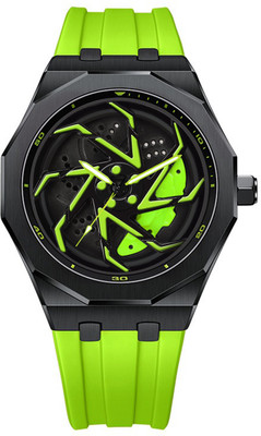 IIK Collection Men's Car Wheel Watch With Spinning Car Rim Hub Design With Silicon Strap Men Car Wheel Watch With Spinning Car Rim Design Analog Watch Analog Watch  - For Boys