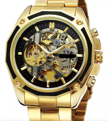 Forsining Hour Glass Automatic Mechanical Unisex Self-Winding Automatic Mechanical Gold Analog Watch  - For Men & Women