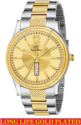 AquaBliss Day & Date Display Long Life Tow Tone Gold Plated Brass Analog Watch  - For Men