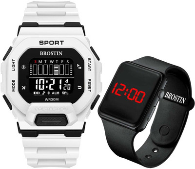 Zyla Brostin-2023 New Sport Stylish Digital White Dial Multi-Function Chrono Slim Look Digital Watch  - For Men