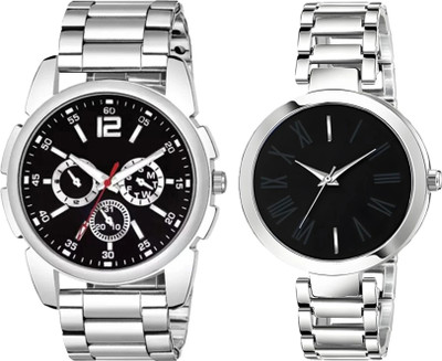 ETLIS NEW STEEL - COUPLE 1 Stylish Stainless Steel Chain Strap Combo Analog Watch  - For Couple
