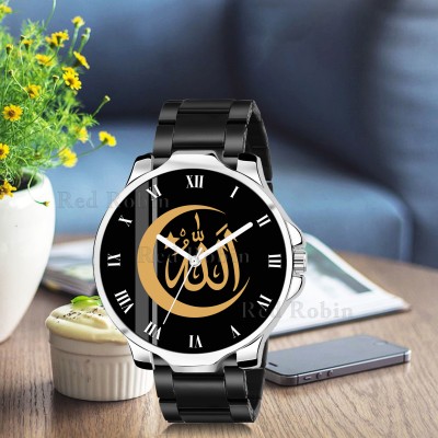 SKOAL IW006-ROM-3K-SIL-CDBLK ISLAMIC Allah Chand Design Round Dial Black Silicone Strap Muslim Analog Watch  - For Men