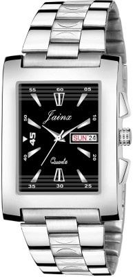 JAINX JM361 Shaped Day & Date Functioning Black Dial Silver Stainless Steel Chain Analog Watch  - For Men