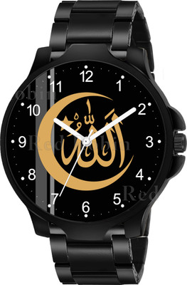 Talgo IW006-NUM-3K-BLK-CDBLK ISLAMIC Allah Chand Design Round Dial Black Silicone Strap Muslim Analog Watch  - For Men