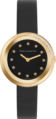 French Connection Dazlynne SUNRAY Black Round Dial With Black Leather Strap Watch For Womens FCO1BBL Analog Watch  - For Women