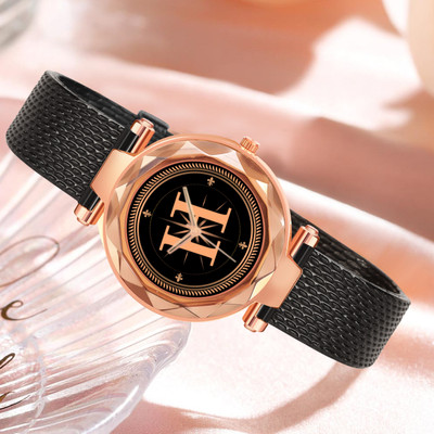 RobinXX GEN-RG-ALPHA-H-BLK-SFR-1 prominent letter 'H' on RoseGold dial Black Rubber Casual,Formal,Party,Wedding Analog Watch  - For Girls