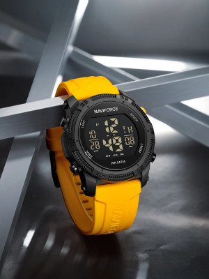 NAVIFORC NF7104 Yellow silicone light weight strap multi-function round dial Digital Watch  - For Men