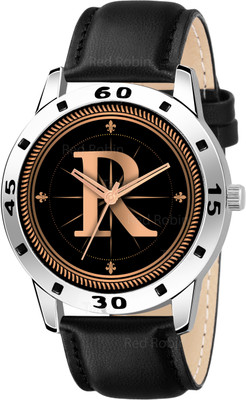 Talgo ALPHA-R-AVO-SIL-BLK-L Fancy Design Stylish ALPHABET R Dial Black Leather Strap Men Wrist Watch Analog Watch  - For Boys