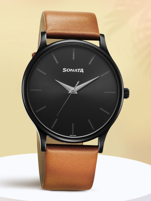 SONATA SONATA ASPIRE 1.0 Sonata Aspire Quartz Black Dial Tan Leather Strap Analog Watch  - For Men