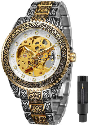 Forsining Hour Glass Automatic Mechanical Unisex Self-Winding Automatic Mechanical Gold Analog Watch  - For Men & Women