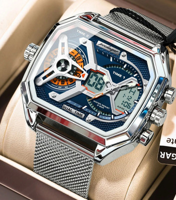 POEDAGAR Mens Dual Time Chronograph Luxury Watch Wrist Watch For Men Analog-Digital Watch  - For Men