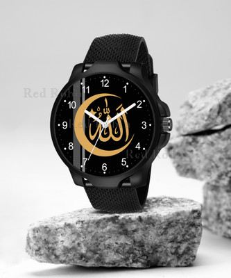 Red Robin IW006-NUM-3K-BLK-SFR ISLAMIC Allah Chand Design Round Dial Black Silicone Strap Muslim Analog Watch  - For Men