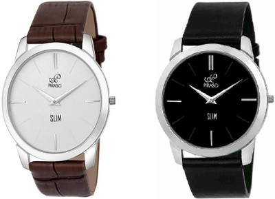 PIRASO 1584 SL04 WHITE WITH BROWN CROCO & 1584 SL04 BLACK ANALOG COMBO WRIST WATCH BLACK & WHITE SLIM DIAL WATCH FOR MEN Analog Watch  - For Men