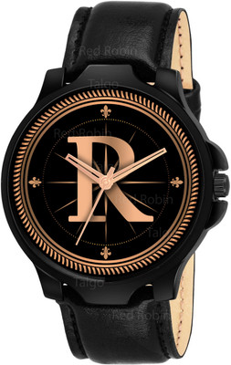 Talgo ALPHA-R-3K-BLK-L Fancy Design Stylish ALPHABET R Dial Black Leather Strap Men Wrist Watch Analog Watch  - For Boys