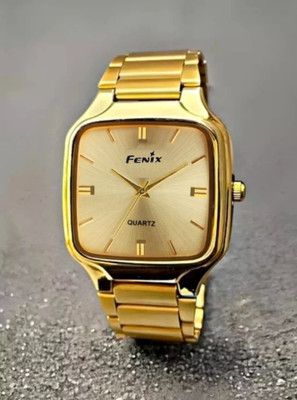 Fenix Time Concept Fenix Classic Golden Square Fenix Classic Golden Stainless Steel Square Analog Watch  - For Men