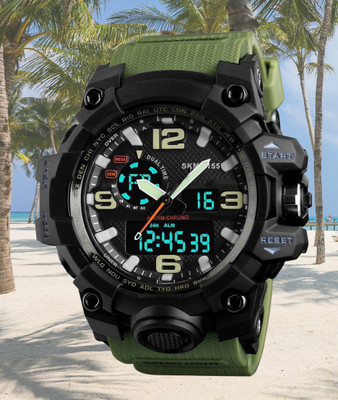 AWEX 1155 1155 Analog Digital Men's Sports Watch, Green PU Strap Analog-Digital Watch  - For Men