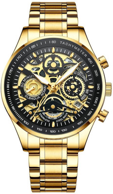 NIBOSI Hollow Skeleton Chronograph Wrist Watch Stainless Steel strap Analog Watch  - For Men