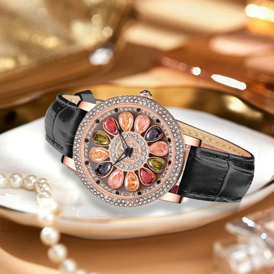 ZENGEE Rhinestone Korean analog watch New Rotating dial Korean Diamond Analog Watch  - For Women