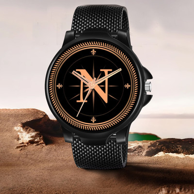 FEMEO ALPHA-N-3K-BK-BLK-SFR-1 Alpha Heritage Collection N Black Strap Watch for Man & Boys Analog Watch  - For Men