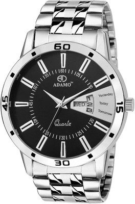 ADAMO Enchant wristwatch / watchs DAY AND DATE FUNCTIONING Black Dial Round Shaped with Metal Chain Premium watch for Men and Boys Analog Watch  - For Men