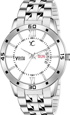 YOUTH CLUB Day Date Day and Date Functioning Blue Dial Metal Strap Quartz Water Resistant Analog Watch  - For Men