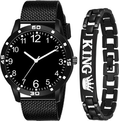 MAHAVIRA COLLECTION PU_BLACK_202__KING_BRACELET Branded Black Trending Minimalists Analog Hand Watch For Men Boys Analog Watch  - For Men