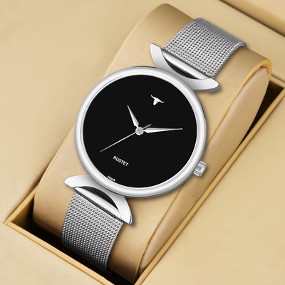 RUSTET LD-L22-BLK-CH LD-L22-SLVBLK-CH Silver Mesh Strap Girls Analog Watch - For Girls