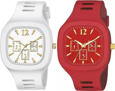 dmash Square DIAL Analog Silicon Strap ADDI Stylish Designer Analog Watch Combo of 2 Analog Watch  - For Men