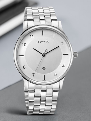 SONATA Sonata With Date Silver Dial Silver Stainless Steel Strap Analog Watch  - For Men