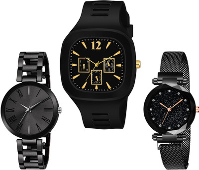The Shopoholic Black Analog Square And Round Dial Silicon Steel And Magnet Belt Watch Analog Watch  - For Men & Women