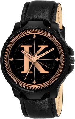 Talgo ALPHA-K-3K-BLK-L Fancy Design Stylish ALPHABET K Dial Black Leather Strap Men Wrist Watch Analog Watch  - For Boys