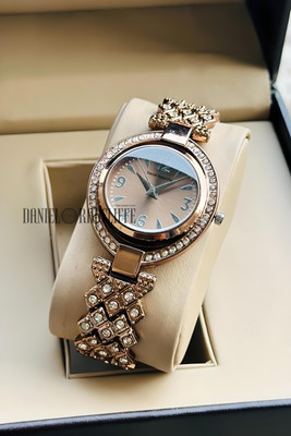 NITYA DRW34 - BROWN Embellished Analog Dial with Stainless Steel Strap Ladies Special Edition Jewellery Chain & Diamond Fitted Double Frame Analog Watch  - For Women