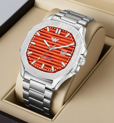 ABREXO Abx4567-Red Silver Nautilus Date Working Square Red Dial Silver Quartz Mechanism Watch For Boys Analog Watch  - For Men