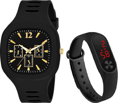 Zyla NEW ATTRACTIVE SQUARE WHITE DIAL ANALOG SILICONE STRAP AND BLACK M2 LED Analog Watch  - For Boys & Girls