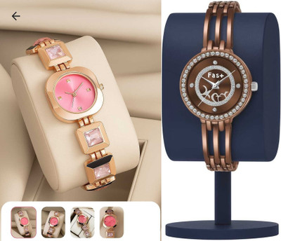 HPWATCH 3 brown2_HW12-Rose Gold-Pink Modern Minimalist Black Dial Silicone Strap Analog Watch Analog Watch  - For Women