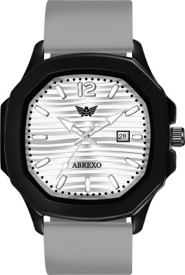 ABREXO Abx6600-GY Vintage-Law Date Working Square Grey Dial Premium Silicone Strap Boys Analog Watch  - For Men