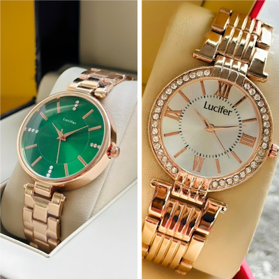 Lucifer DRW1 GREEN - DRW9 ROSEWHITE Premium Rose Gold Chain women watch combo Pack 2 Analog Watch  - For Women