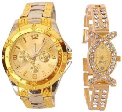 blutech Combo Pack of Couple Watches Gold Color Analog Watch  - For Couple