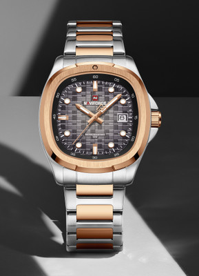 NAVIFORCE NF9240 Square Unique temperament Silver Rosegold bracelet strap with Grey dial Analog Watch  - For Men