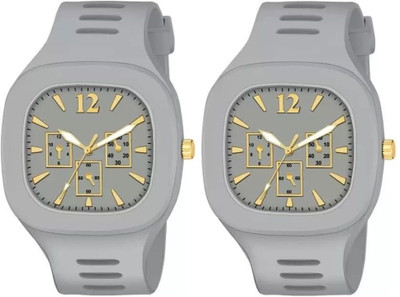 Za Gadgets GE-WA-A-COMBO_ Grey & Grey -M New Model Square Dial with Silicone Strap Watches Analog Watch  - For Men