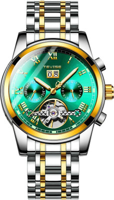 Tevise Automatic Mechanical Skeleton Chronograph Luxury Watch Stylish automatic green dial premium looks Analog Watch  - For Men