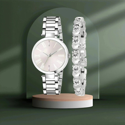 MAHAVIRA COLLECTION TTN SILVER_WITH_SILVER BRACELET Premium Latest Designer Attractive Look Stainless Steel Watch & Bracelet Analog Watch  - For Women