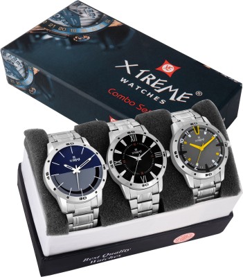 Xtreme Awesome Stylish Multi Color Dial With Silver Chain Metal Strap Pack Of 3 Awesome Stylish Multi Color Dial With Silver Chain Metal Strap Pack Of 3 Analog Watch  - For Men