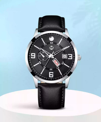 WIZARD TIMES Formal and Party Wear Watch for Unisex Men's Watch Black Leather Strap Black Day & Date Dial Water Resistant Analog Watch  - For Men