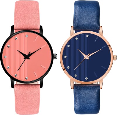 Loretta LT-323-325 Pack of 2 Pink & Blue 3D Glass Black Round Dial Combo Women Analog Watch  - For Girls