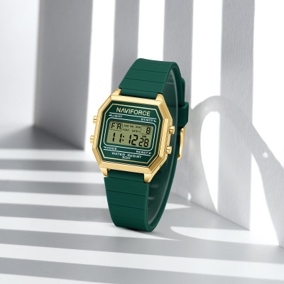 NAVIFORCE NF5063T Green Silicon strap and gold octagonal Case Digital Watch  - For Women