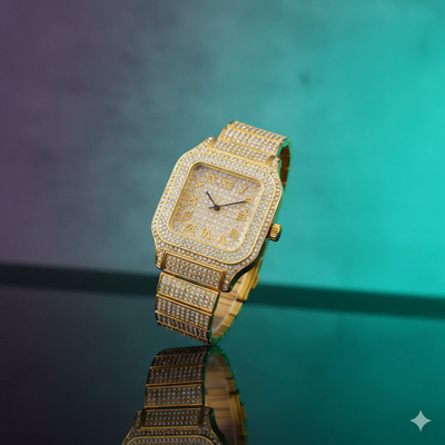 zyrowear WW21 Square Roman Dial Full Pave Crystal Gold Watch Analog Watch  - For Men & Women